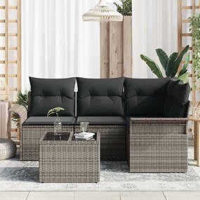 Conjunto de Sofá de Jardim 5 Peças com Almofadas Pretas em Rattan Sint