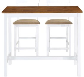 Mesa e cadeiras de bar 3 pcs madeira maciça castanho e branco