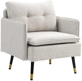 Poltrona Sala de Estar Poltrona Relax com Apoio para os Braços Assento Acolchoado e Pés de Aço 76x68x80 cm Creme