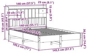 Cama com estante sem colchão 140x190 cm pinho maciço