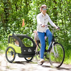 Reboque de Bicicleta para Crianças de 2 Lugares com Cinto de Segurança e Sistema de Amortecimento 140x88x90 cm Verde