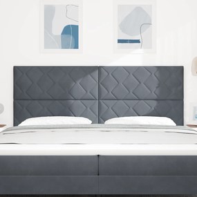 Cabeceira de Veludo Cinza Escuro com Design de Diamante - 200cm