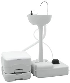 vidaXL Conjunto de Banheiro para Acampamento 2 pcs Cinza e Branco