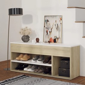vidaXL Banco sapateira 105x30x45 cm contrapl. branco/carvalho sonoma