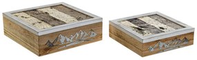 Jogo de Caixas Decorativas DKD Home Decor 8424001775835 Metal Madeira Castanho Branco 24 x 24 x 7,5 cm Madeira MDF (2 Unidades)