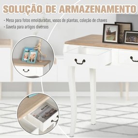 Mesa Consola Mesa Auxiliar com 2 Gavetas para Entrada Corredor Sala de Estar 87x34x78,5cm Branco e Madeira