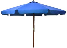 Guarda-sol de exterior com poste em madeira 330 cm azul-ciano