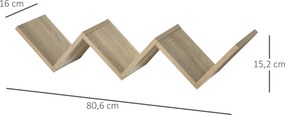 Prateleiras de parede suspensas - design contemporâneo em forma de V - kit de fixação incluído - painéis de aglomerado em cor carvalho claro