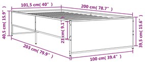 Estrutura de cama 100x200 cm derivados de madeira/metal preto