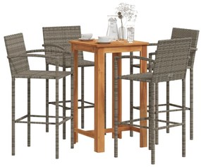vidaXL 5 pcs conjunto de bar p/ jardim acácia maciça/vime PE cinzento