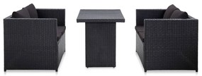 vidaXL 3 pcs conjunto lounge de jardim c/ almofadões vime PE preto