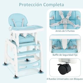 Cadeira alta 3 em 1 refeição bebés conversível em mesa e cadeira para crianças de 6 a 36 meses com bandeja removível, almofada, encosto com 3 níveis e