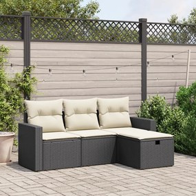 vidaXL 4 pcs conjunto de sofás para jardim c/ almofadões vime PE preto