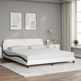 Estrutura de cama c/ cabeceira couro artificial branco e preto