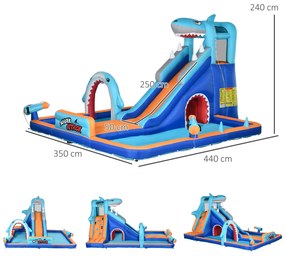 Castelo Insuflável Infantil 6 em 1 com Escorrega Piscina Parede de Escalada Canhão de Água 440x350x240 cm Multicolor