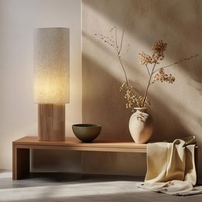 Candeeiro de pé Japandi madeira com abajur de linho 90cm - Lamel