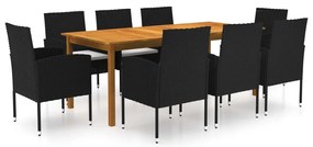 9 pcs conjunto de jantar para jardim preto