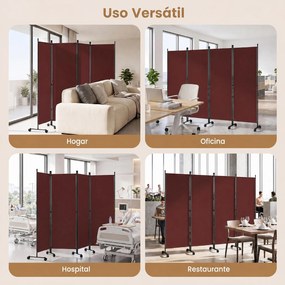 Biombo  Separador de Ambientes Dobrável de 4 Painéis, 221 x 35,5 x 173 cm, Rodas Multidirecionais com Travão, Castanho