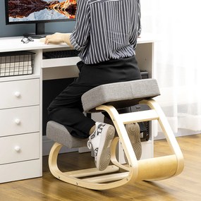 Cadeira Ergonómica para Joelhos com Almofadas e Estrutura em Madeira, Cinzento