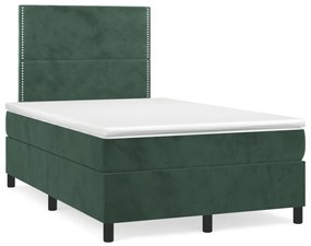 Cama boxspring com colchão 120x190 cm veludo verde-escuro