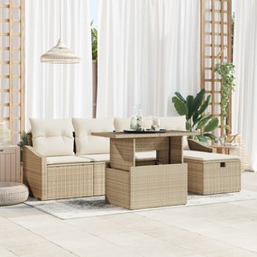 Conjunto de Sofá de Jardim de 6 Peças com Almofadas Bege em Rattan Pol