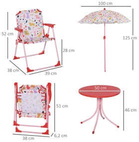 Outsunny Conjunto de Mesa e Cadeiras de Exterior Conjunto de Piquenique Dobrável para Jardim Conjunto de Mesa com Chapéu de Sol Ajustável 100-125 cm e Proteção Solar Vermelho