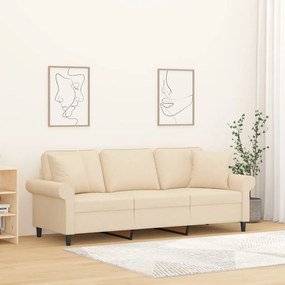 vidaXL Sofá 3 lugares c/ almofadas e almofadões 180cm tecido cor creme