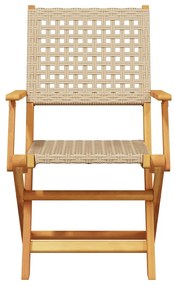Cadeiras de jardim dobráveis 4 pcs vime PE/madeira maciça bege