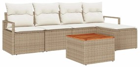 Conjunto de Sofá de Jardim de 6 peças com almofadas bege em rattan sin
