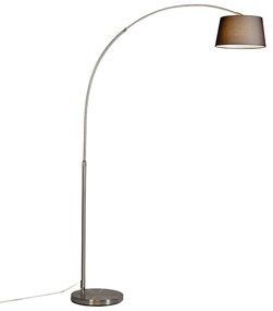 Candeeiro de pé arco moderno em aço com abajur em tecido preto - Arc Basic Moderno