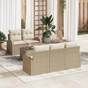 vidaXL Conjunto de Sofá de Jardim de 6 Peças com Almofadas Bege de Vime