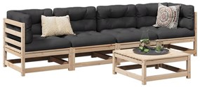 5 pcs conjunto de sofás de jardim com almofadões pinho maciço