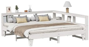vidaXL Cama com estante sem colchão 180x200 cm pinho maciço branco