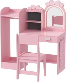 Toucador Infantil com Banco, 92 x 36 x 103,3 cm, Design 3 em 1, Cor-de-rosa