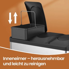 Caixote do lixo com 3 compartimentos 60,5 x 40,5 x 48,5 cm prateado + preto