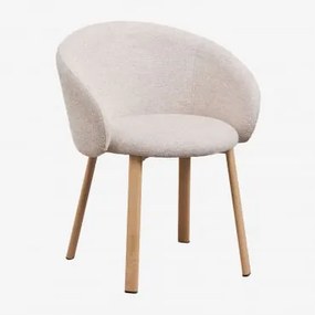 Pack De 2 Cadeiras De Jantar Estofadas Nairea Madeira Natural & Bouclé Creme Bege - Sklum
