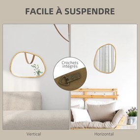 Espelho de parede decorativo com forma orgânica e moldura de madeira horizontal ou vertical, 80 x 60 cm, natural
