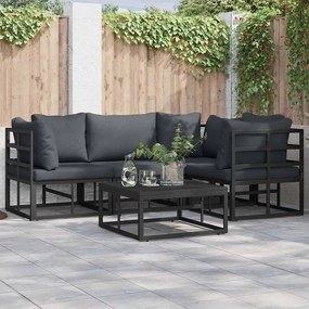 vidaXL Conjunto de Sofá de Jardim 5 pcs Preto 70 x 70 x 32 cm Alumínio