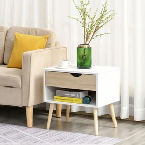 Mesa de Cabeceira, 50 x 39 x 51 cm, Design Escandinavo, Branco e cor Madeira Natural