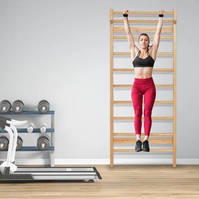 Barras de parede escada ginástica, encosto de madeira para academia, fitness, carga doméstica de 150 kg, inclui 4 âncoras, 195 x 81 x 14 cm