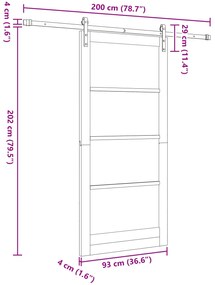 Porta Deslizante com Conjunto de Ferragens Branca 93x202 cm de Madeira