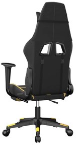 Cadeira gaming c/ apoio pés couro artificial preto e dourado