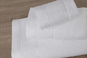 Jogo de 3 toalhas 100% algodão  600 gr./m2  - C/ renda aplicada Virginia: 1 Toalha P/ medida - 100x150 cm, 50x100 cm, 30x50 cm Branco / Branco