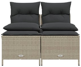 4 pcs conj. sofás jardim c/ almofadões vime PE cinzento-claro