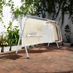 Estendal roupa dobrável, extensível, para interior e exterior 66 x (133-200) x 130 cm cinzento