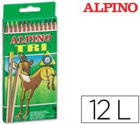 Lápis de Cores Alpino Tri Estojo de 12 Cores Sortidas