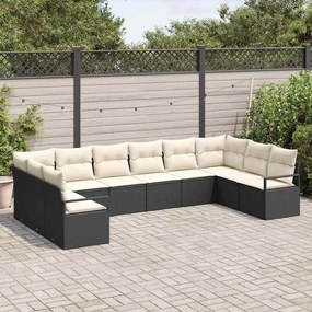 Sofá de Jardim Modular com 10 Peças e Almofadas Pretas