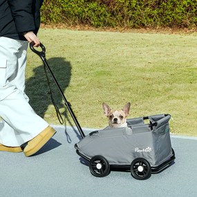 Carrinho para cães, carrinho dobrável para cães pequenos com 4 rodas e barra de empurrar ajustável, 53 x 45 x 28 cm, cinzento