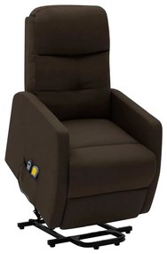vidaXL Poltrona elevatória de massagens tecido castanho-escuro