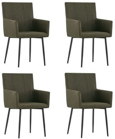 Cadeiras de jantar com apoio de braços 4 pcs tecido castanho